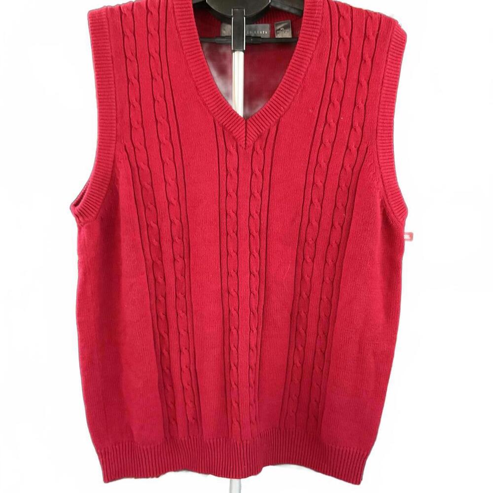 Vintage Oscar de la Renta Red Cable Knit Sweater Vest - Men's XL - 100% Cotton
